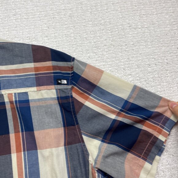 Rip Curl Men's XL Y2K Grunge Blue Plaid Distressed Short Sleeve Button Up Shirt - Picture 14 of 14